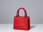 Red Croc Embossed Leather Mini Tote Bag