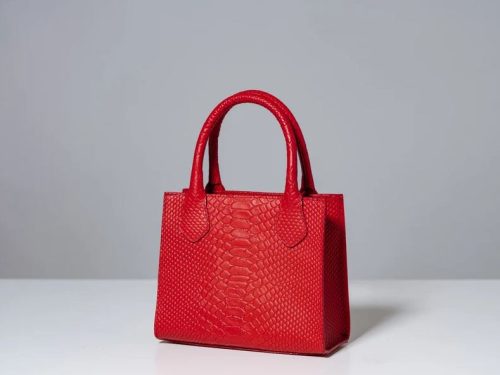 Red Croc Embossed Leather Mini Tote Bag