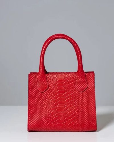 Red Croc Embossed Leather Mini Tote Bag