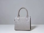 Grey Croc-Embossed Leather Bag