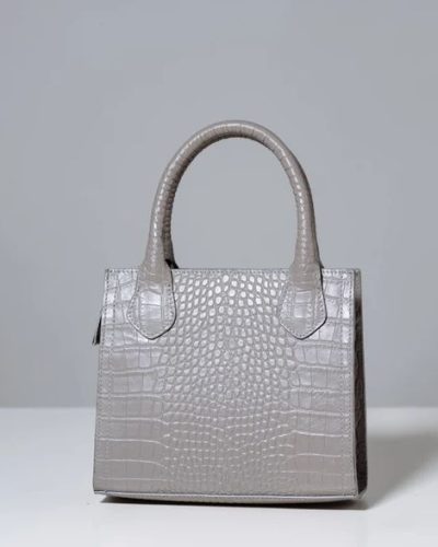 Grey Croc-Embossed Leather Bag