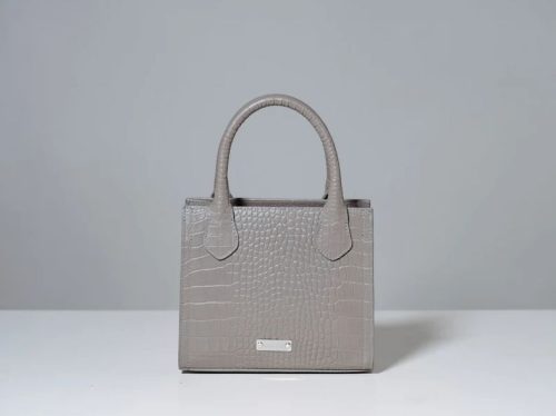Grey Croc-Embossed Leather Bag