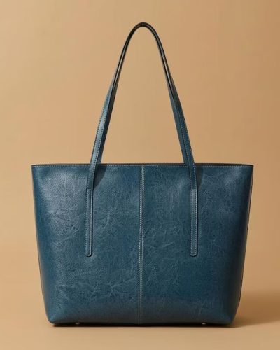 Blue Genuine Leather Tote Bag