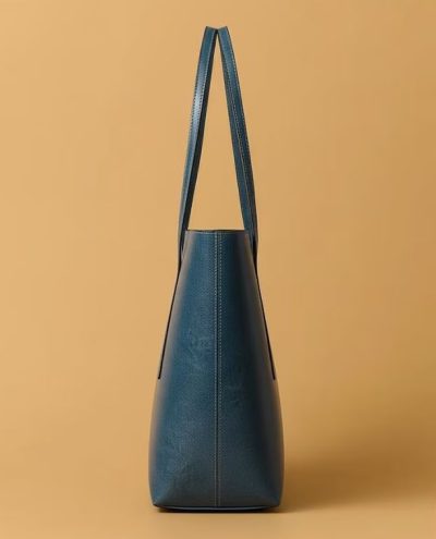 Blue Genuine Leather Tote Bag