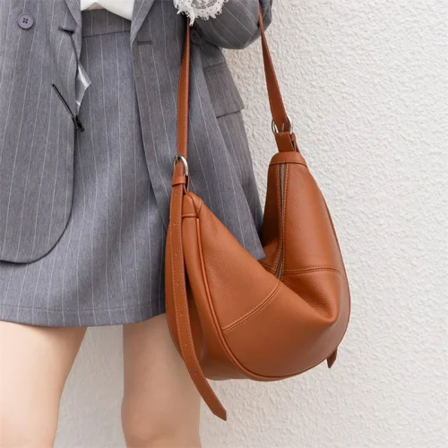 Soft Leather Hobo Bag - Crescent