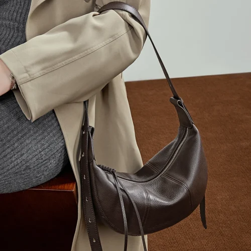 Cowhide Soft Hobo Bag - Crescent