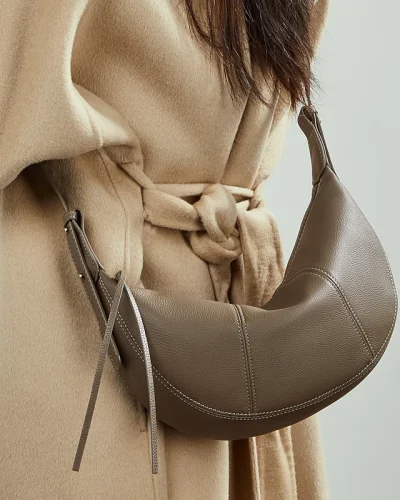 Cowhide Soft Hobo Bag - Crescent
