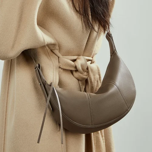 Cowhide Soft Hobo Bag - Crescent