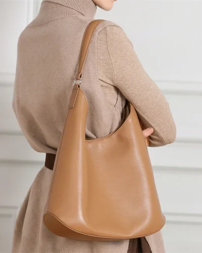 Slouchy Leather Crescent Hobo Bag