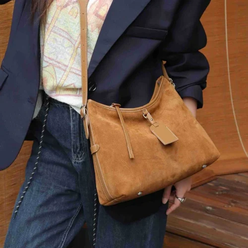 Soft Suede Bucket Hobo Messenger Bag