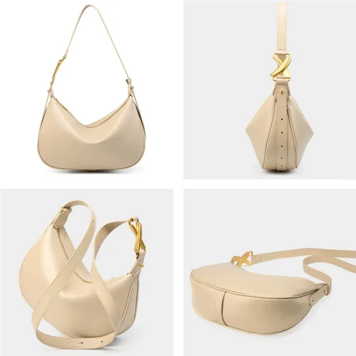 Cowhide Crescent Underarm Hobo Bag