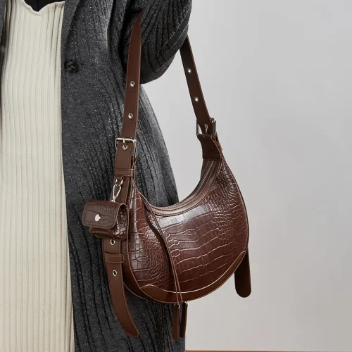 Crocodile Pattern Leather Hobo Bag