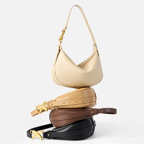 Cowhide Crescent Underarm Hobo Bag