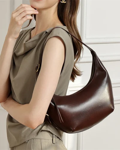 Leather Half Moon Hobo Bag