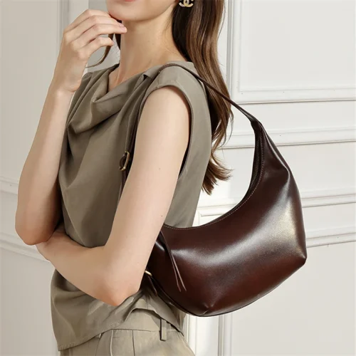 Leather Half Moon Hobo Bag