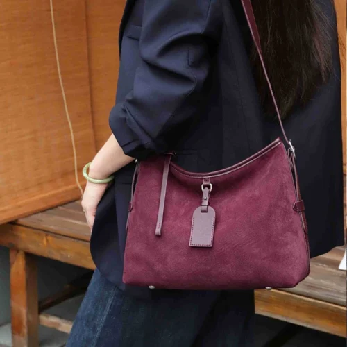 Soft Suede Bucket Hobo Messenger Bag