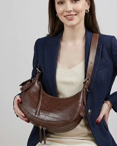 Crocodile Pattern Leather Hobo Bag