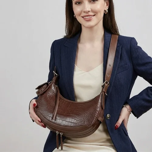 Crocodile Pattern Leather Hobo Bag