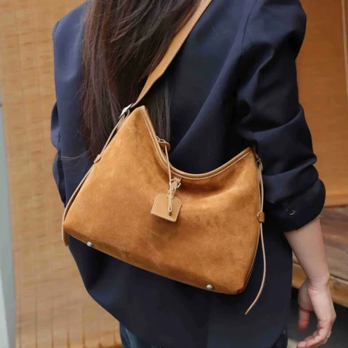 Soft Suede Bucket Hobo Messenger Bag