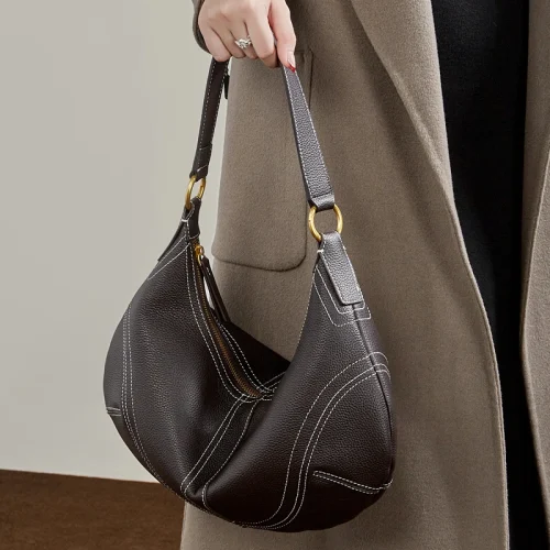Leather Crescent Commuter Hobo Bag