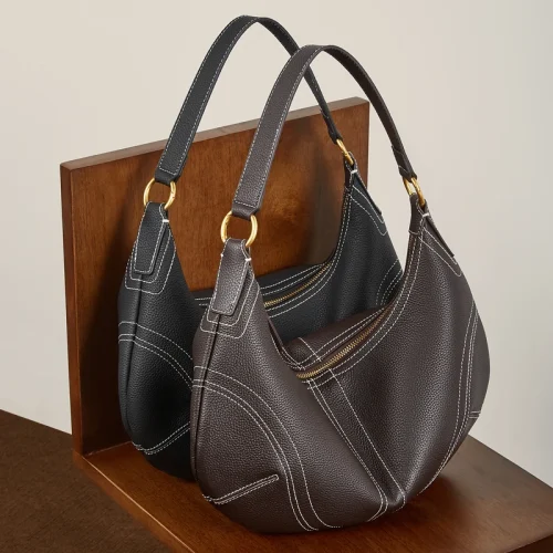Leather Crescent Commuter Hobo Bag