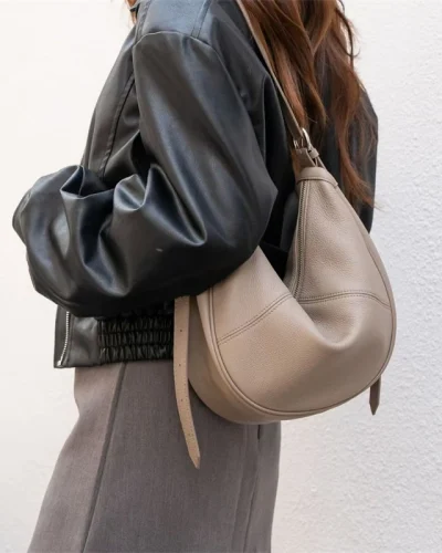 Soft Leather Hobo Bag - Crescent