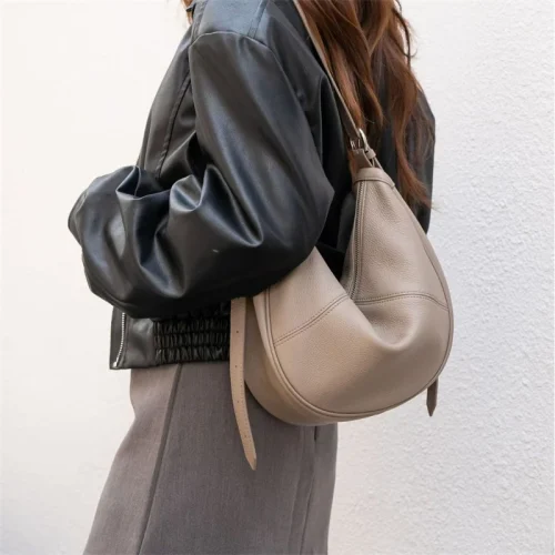 Soft Leather Hobo Bag - Crescent