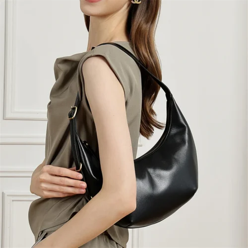 Leather Half Moon Hobo Bag