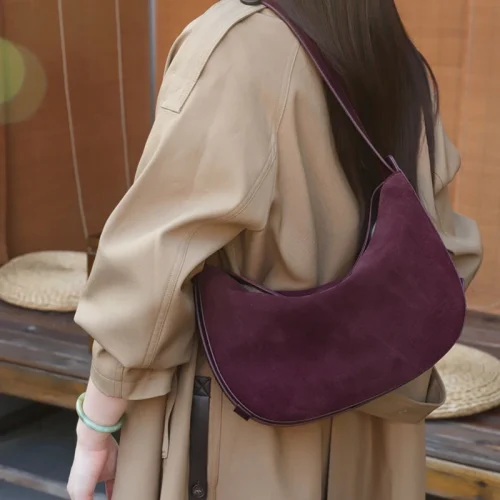 Soft Suede Crescent Hobo Bag