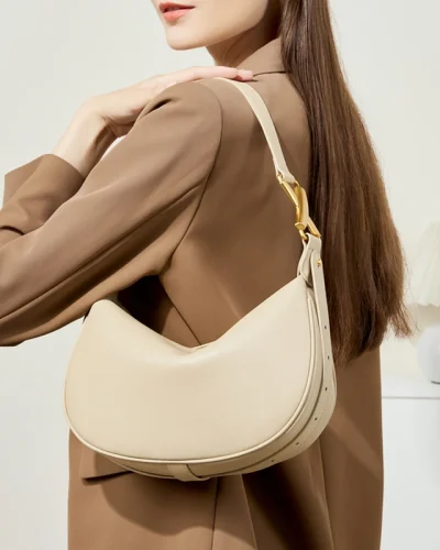Cowhide Crescent Underarm Hobo Bag
