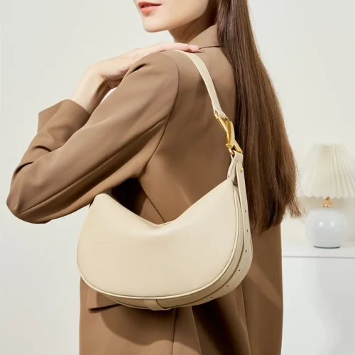 Cowhide Crescent Underarm Hobo Bag