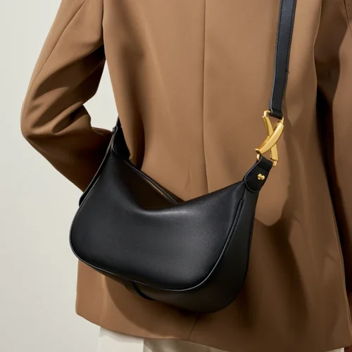 Cowhide Crescent Underarm Hobo Bag