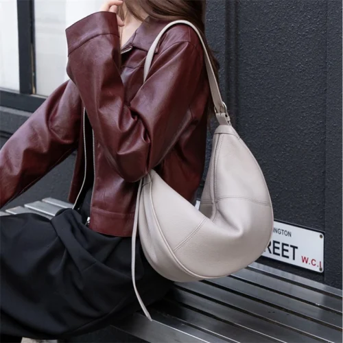 Soft Leather Hobo Bag - Crescent