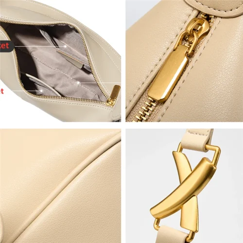 Cowhide Crescent Underarm Hobo Bag
