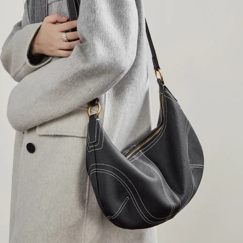 Leather Crescent Commuter Hobo Bag